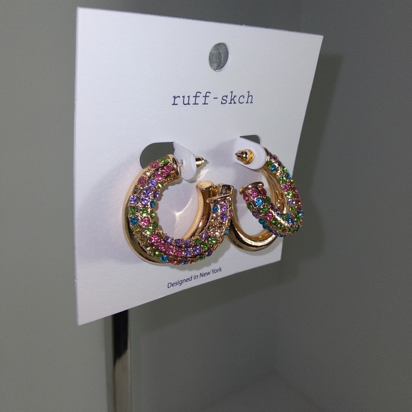 Multicolor Crystal Gold-Tone Hoop Earrings - Picture 4 of 7